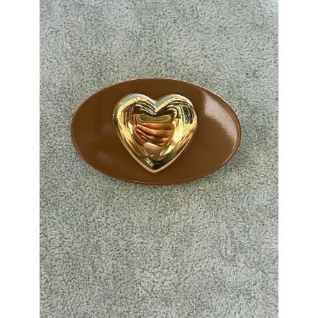 Broche COEUR miroir doré & marron - Francine BRAMLI Paris