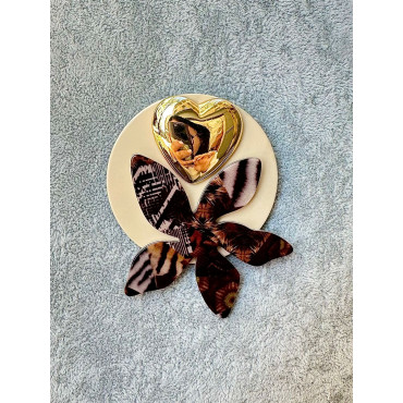 Broche COEUR miroir doré, beige et marron - Francine BRAMLI Paris