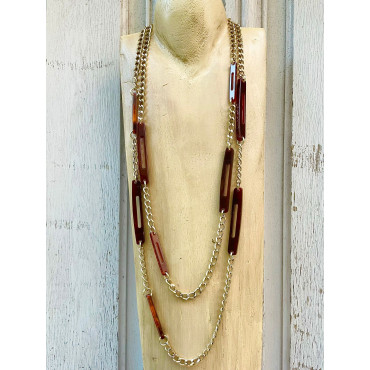 Sautoir EMILIO marron - Francine BRAMLI Paris Collier