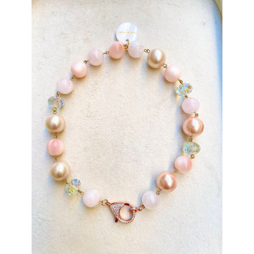 Collier CABIA rose Fermoir cristal - Francine BRAMLI Paris