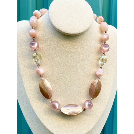 Collier CABIA rose & nacre - Francine BRAMLI Paris