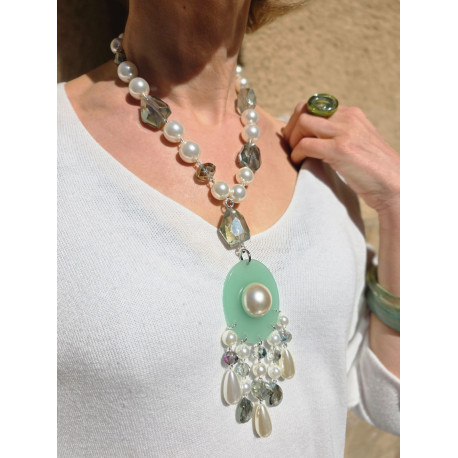 Collier PABLO Vert d'eau/nacré - Francine BRAMLI Paris