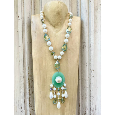 Collier PABLO Vert d'eau/nacré - Francine BRAMLI Paris