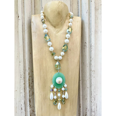 Collier PABLO Vert d'eau/nacré - Francine BRAMLI Paris