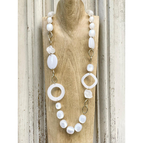 Sautoir ALMAN Blanc irisé - Francine BRAMLI Paris collier