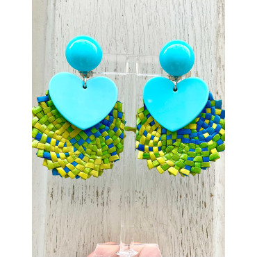 RAPHIA Coeur Bleu, vert, jaune - Francine BRAMLI Paris
