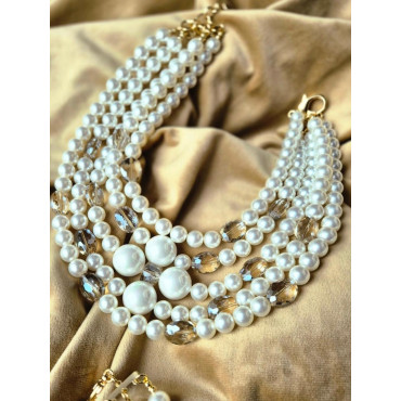 Collier GUILLAUME 5 rangs perles & cristal - Francine BRAMLI Paris