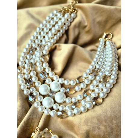 Collier GUILLAUME 5 rangs perles & cristal - Francine BRAMLI Paris