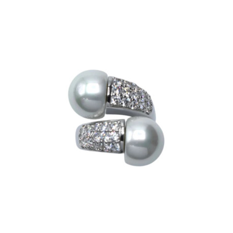 Bague DIANA rhodiée, Perles nacrées - Francine BRAMLI Paris