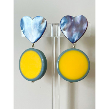 CARLA COEUR bleu jaune - Francine BRAMLI Paris