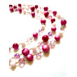 Collier REGIS 3 rangs perles rose & cristal - Francine BRAMLI Paris