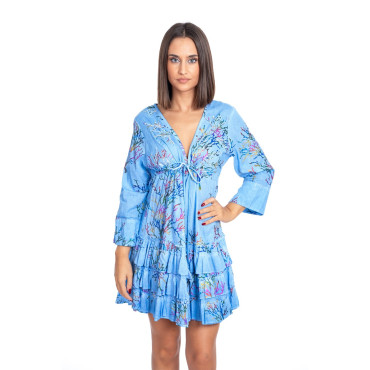 Robe Courte BLEU à Motifs - SIGNES GRIMALT