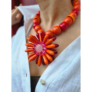 Collier ROXY FLEUR Orange - Francine BRAMLI Paris