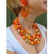 Collier REGIS 3 rangs perles Orange & cristal - Francine BRAMLI Paris