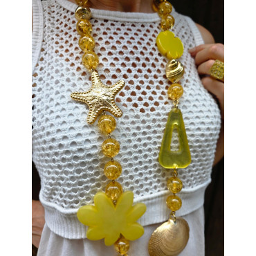 Sautoir FLOR Jaune Doré - Francine BRAMLI Paris Collier