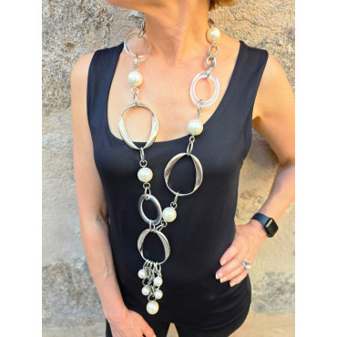 Collier FLORIAN argenté, Bleu, miroir - Francine BRAMLI Paris