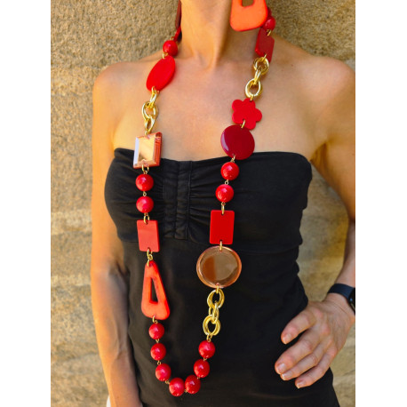 Sautoir ALMAN Rouge - Francine BRAMLI Paris collier