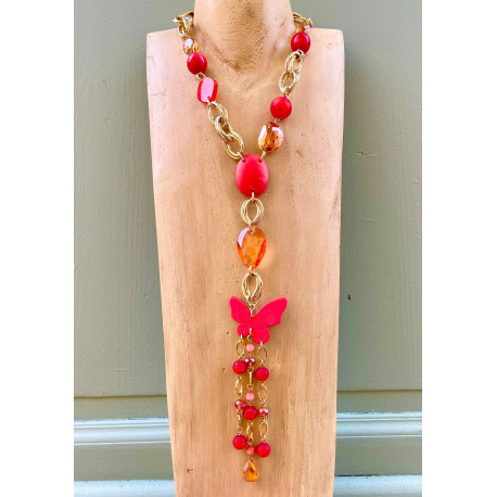Collier CRAVATE Rouge Papillon - Francine BRAMLI Paris