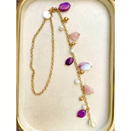 Collier CRAVATE rose mauve violet - Francine BRAMLI Paris
