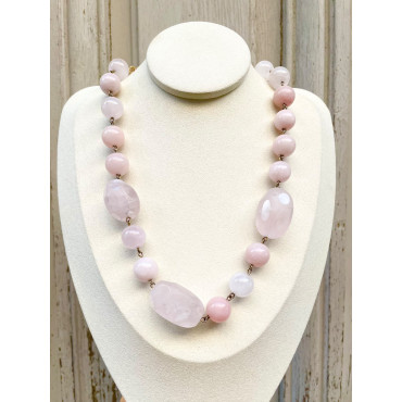 Collier DRISS rose Pierres naturelles - Francine BRAMLI Paris