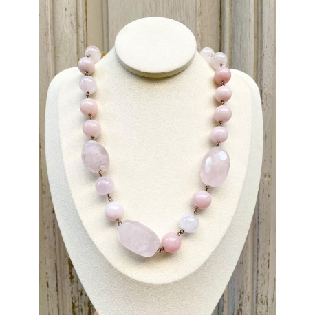 Collier DRISS rose Pierres naturelles - Francine BRAMLI Paris