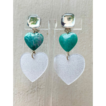 COEUR turquoise & blanc - Francine BRAMLI Paris