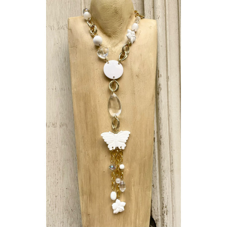 Collier CRAVATE Papillon Blanc - Francine BRAMLI Paris