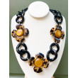 Collier KENNY Fleurs marrons, maillons noirs - Francine BRAMLI Paris