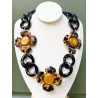 Collier KENNY Fleurs marrons, maillons noirs - Francine BRAMLI Paris