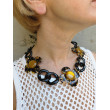 Collier KENNY Fleurs marrons, maillons noirs - Francine BRAMLI Paris
