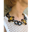 Collier KENNY Fleurs marrons, maillons noirs - Francine BRAMLI Paris