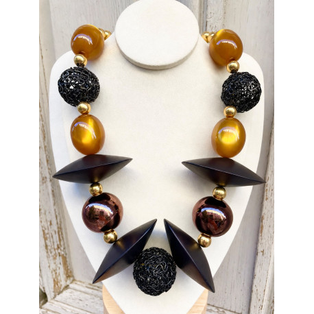 Collier BASTIEN Marron noir doré - Francine BRAMLI Paris