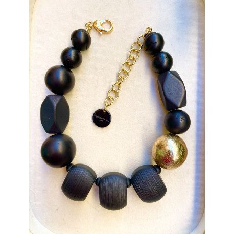 Collier ROXY Noir doré - Francine BRAMLI Paris
