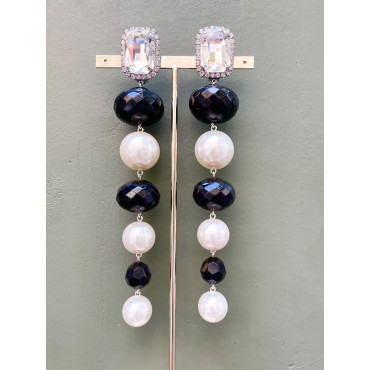 THEODORA perles nacrées & noires facettées, Cab cristal - Francine BRAMLI Paris