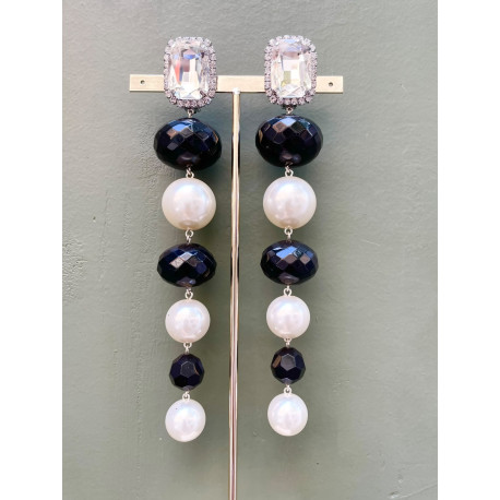 THEODORA perles nacrées & noires facettées, Cab cristal - Francine BRAMLI Paris