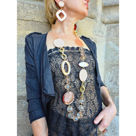 Sautoir ALMAN Rose pâle - Francine BRAMLI Paris collier