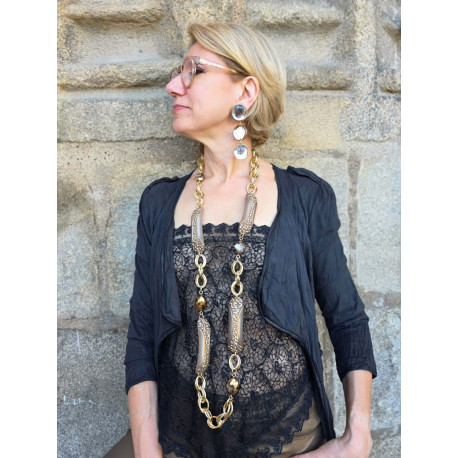 Sautoir RAPHAEL Beige doré - Francine BRAMLI Paris collier