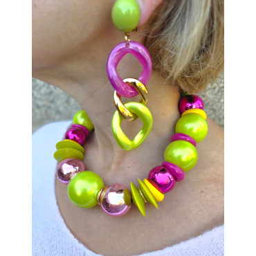 Collier BASTIEN Rose Vert - Francine BRAMLI Paris