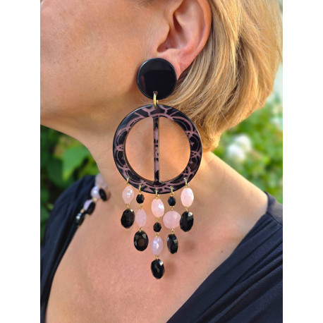 SANDY pampilles GM, noir & rose - Francine BRAMLI Paris