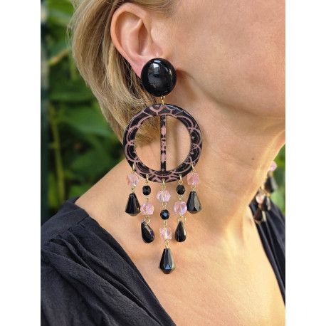 SANDY pampilles PM, noir & rose - Francine BRAMLI Paris