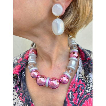 Collier BASTIEN Rose blanc - Francine BRAMLI Paris