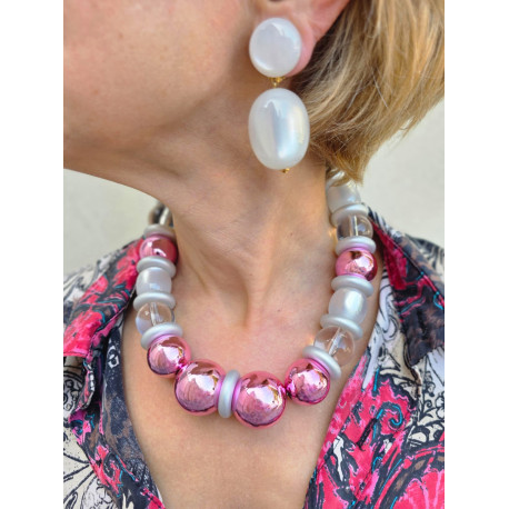 Collier BASTIEN Rose blanc - Francine BRAMLI Paris