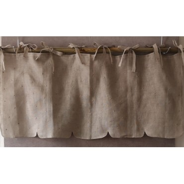 Cantonnière Lin Beige Brodé 140 x 60 Nouettes   Rideau N°58