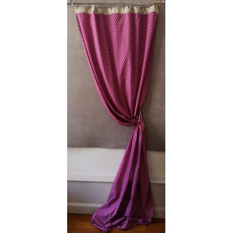 Rideau Cerise Pois Blancs EN FIL D'INDIENNE Anneaux 110 x 280  100% Coton  N°406