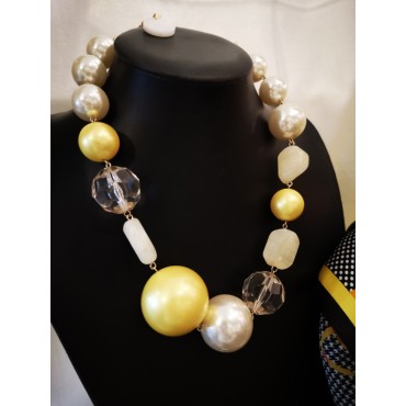 Collier AURORE Perles Jaunes & nacrées, Pierres & Cristaux - Francine BRAMLI Paris