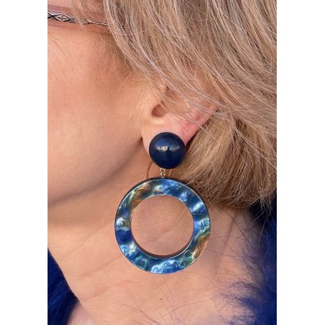 Clips IRENE Bleu reflets orange - Francine BRAMLI Paris Bijoux