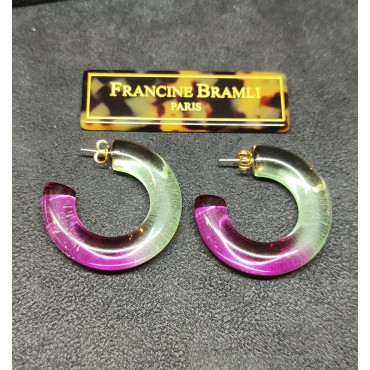 Boucle d'oreille CREOLE violet et vert   - Francine BRAMLI Paris Bijoux