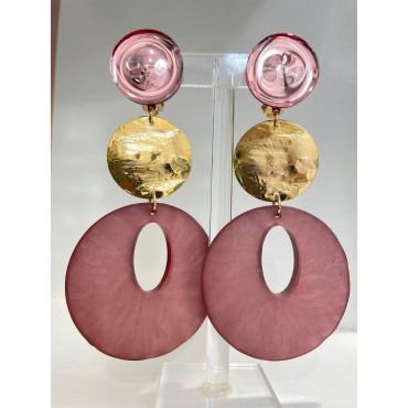 CLIPS ANAELLE cabochon effet miroir rose ,métal doré et rose givré   - Francine BRAMLI