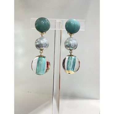 Clips BETY turquoise perle de Majorque - Francine BRAMLI Paris Bijoux
