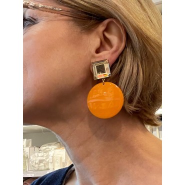 CARLA Orange Cabochon carré miroir - Francine BRAMLI Paris Bijoux